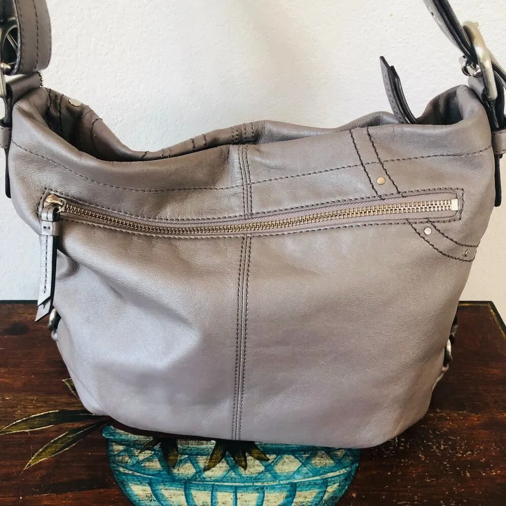 Coach Gunmetal Gray Leather Studded Embossed Hobo Shoulder Bag F16178